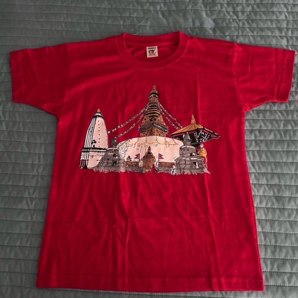 Unisex Red Graphic Kids T-Shirt Made in Nepal